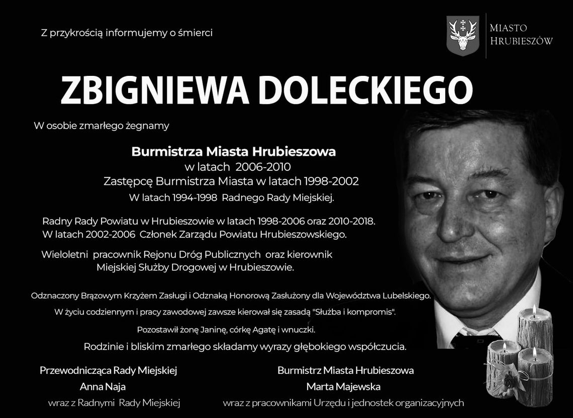 Żegnamy Burmistrza Zbigniewa Doleckiego